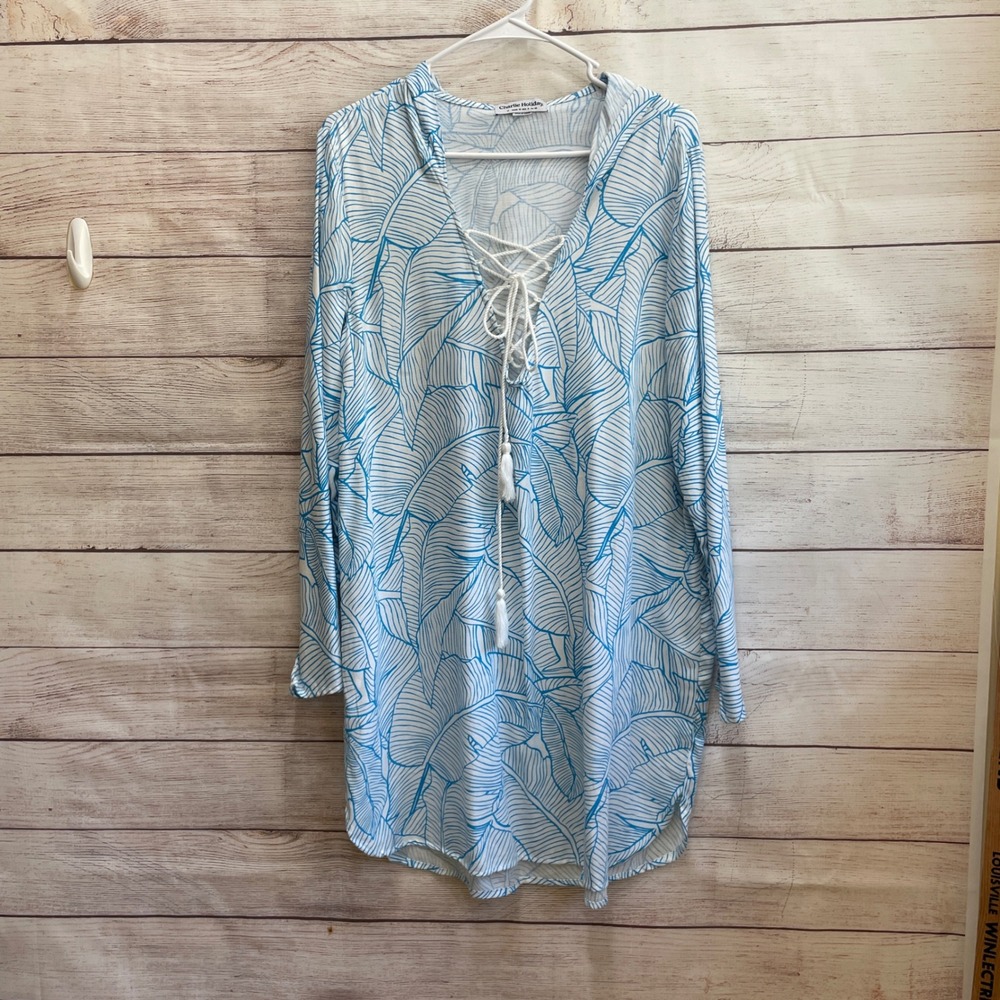 CHARLIE HOLIDAY COCO HOODED COVERUP IN BANANA LEAF PRINT